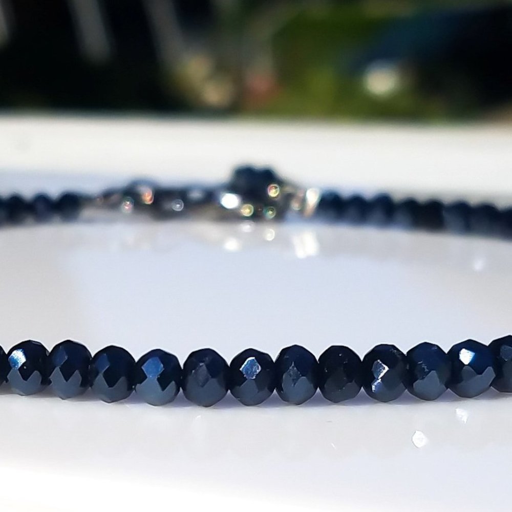Dark Blue Crystal Choker/ Navy Blue Beaded Crystal Necklace/ Sapphire Blue